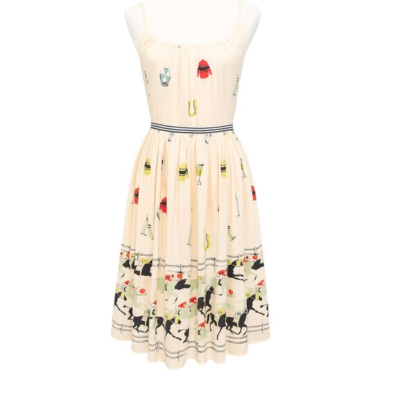 Anna Sui 2003 Runway Silk Horse Race Print Dress Sz 2 Rare Archival Flare Chic - Picture 2 of 13